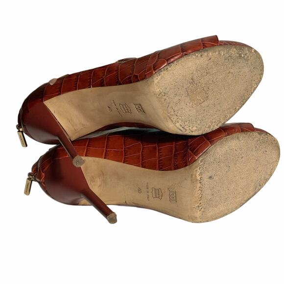 Escada Croc Embossed Leather Ankle Booties Rust Brown Italy Back Zip EU 40 - Picture 8 of 14